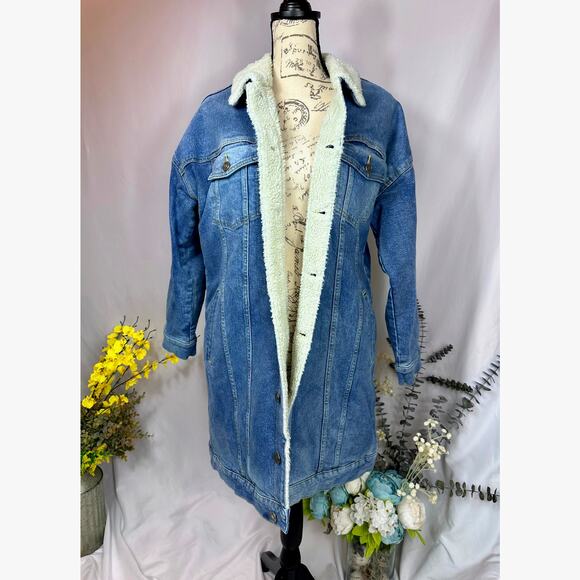 LNDN Landon Denim Sherpa Lined Trench Jacket Medium Wash XS/S - Picture 5 of 16